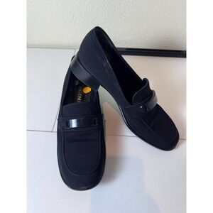 Vintage Y2K Retro Paloma Loafers Womens 9 Black Canvas Block Heel Minimalist
